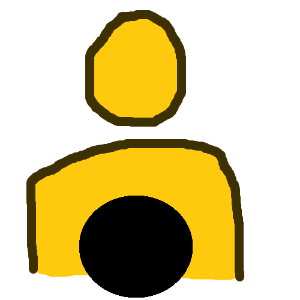 The head and torso of an abstract yellow person with a large black circle in front along the bottom of the image.